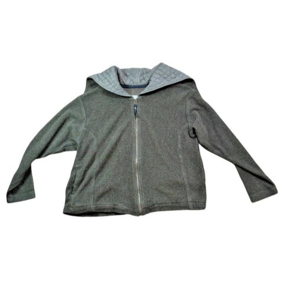 Columbia Zip Hooded Fleece Jacket Womens Size XL Brown Made In USA Quilted Zip